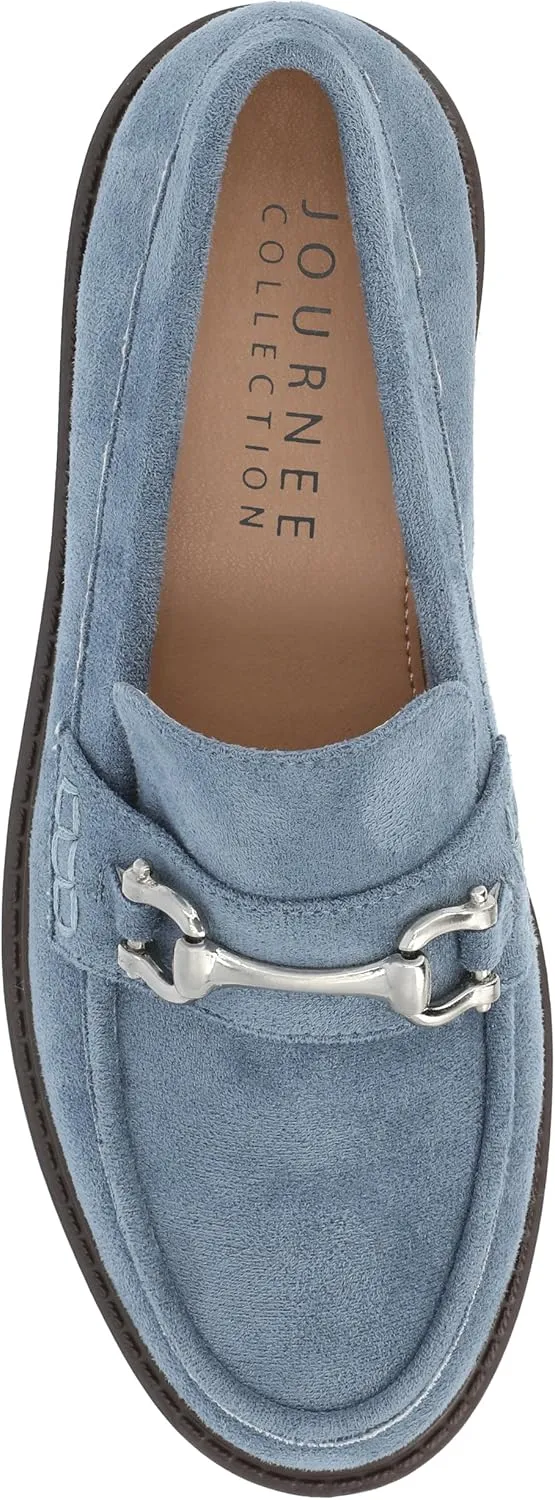 Journee Womens Jessamey Flat Loafer Hardware Detail 4 mm Comfort System Insole Faux Leather