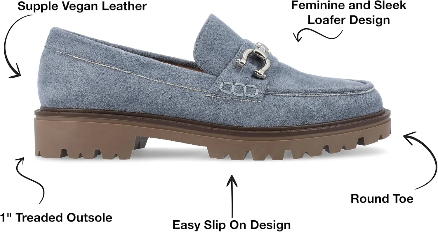 Journee Womens Jessamey Flat Loafer Hardware Detail 4 mm Comfort System Insole Faux Leather