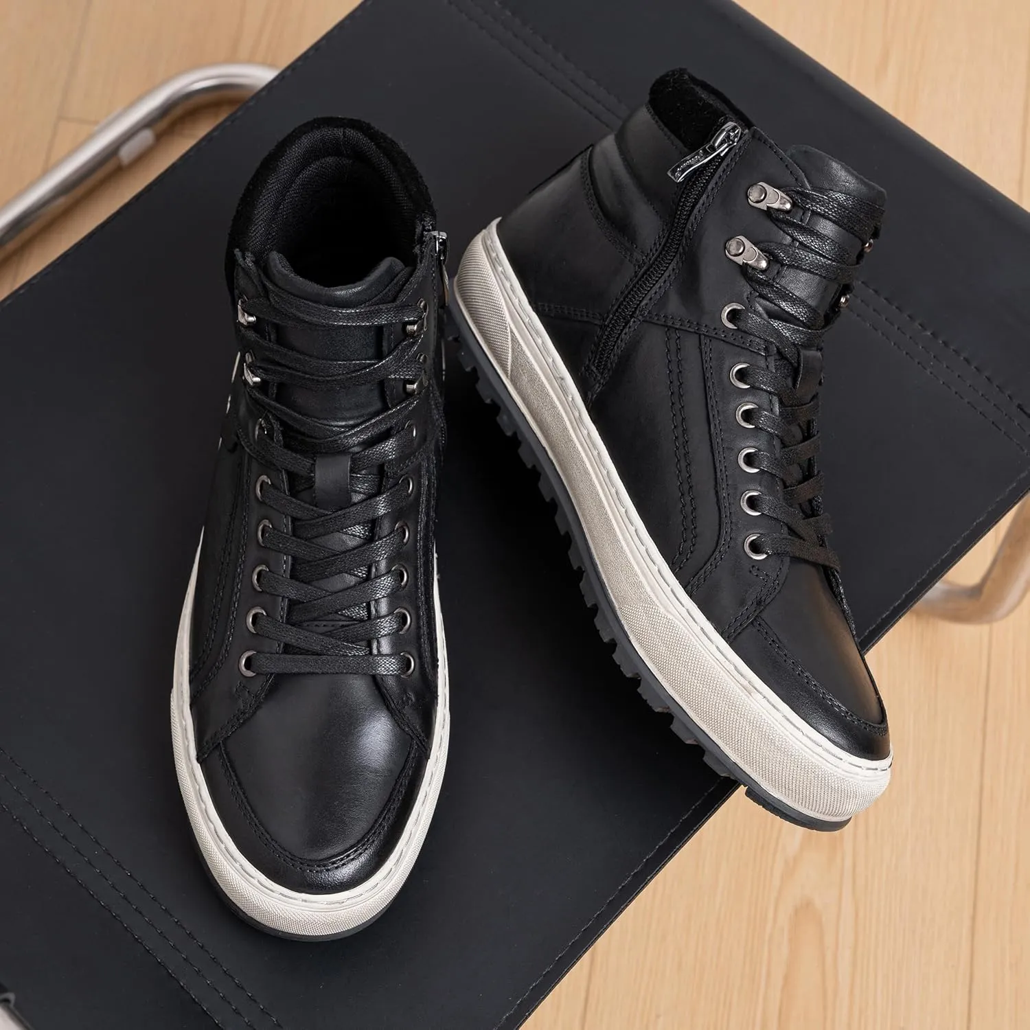 Jousen Mens Casual Shoes Leather High Top Fashion Sneakers for Men