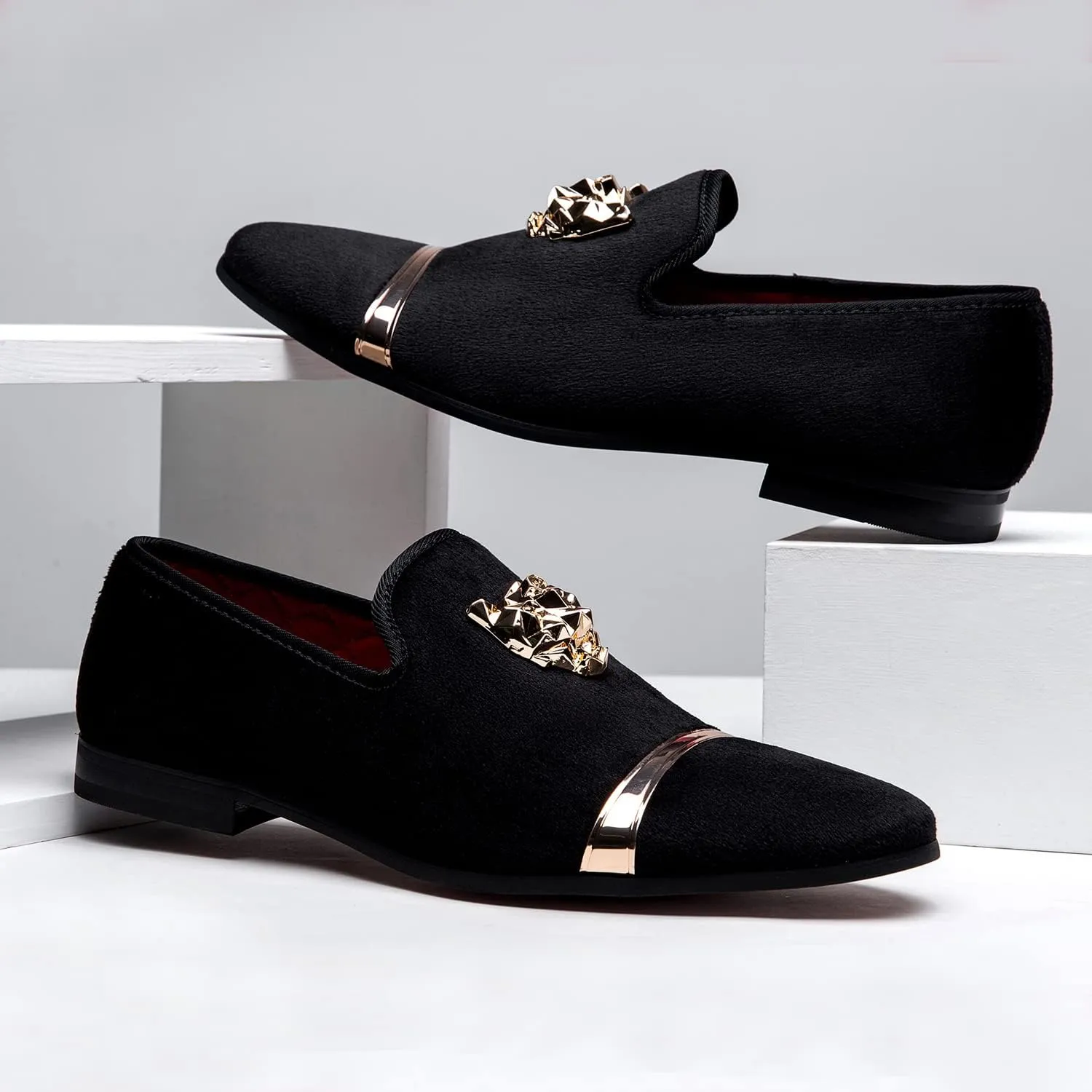 Jousen Men's Loafers Velvet Slip On Dress Men Shoes Soft Vintage Luxury Mens Wedding Party Prom Shoes for Men