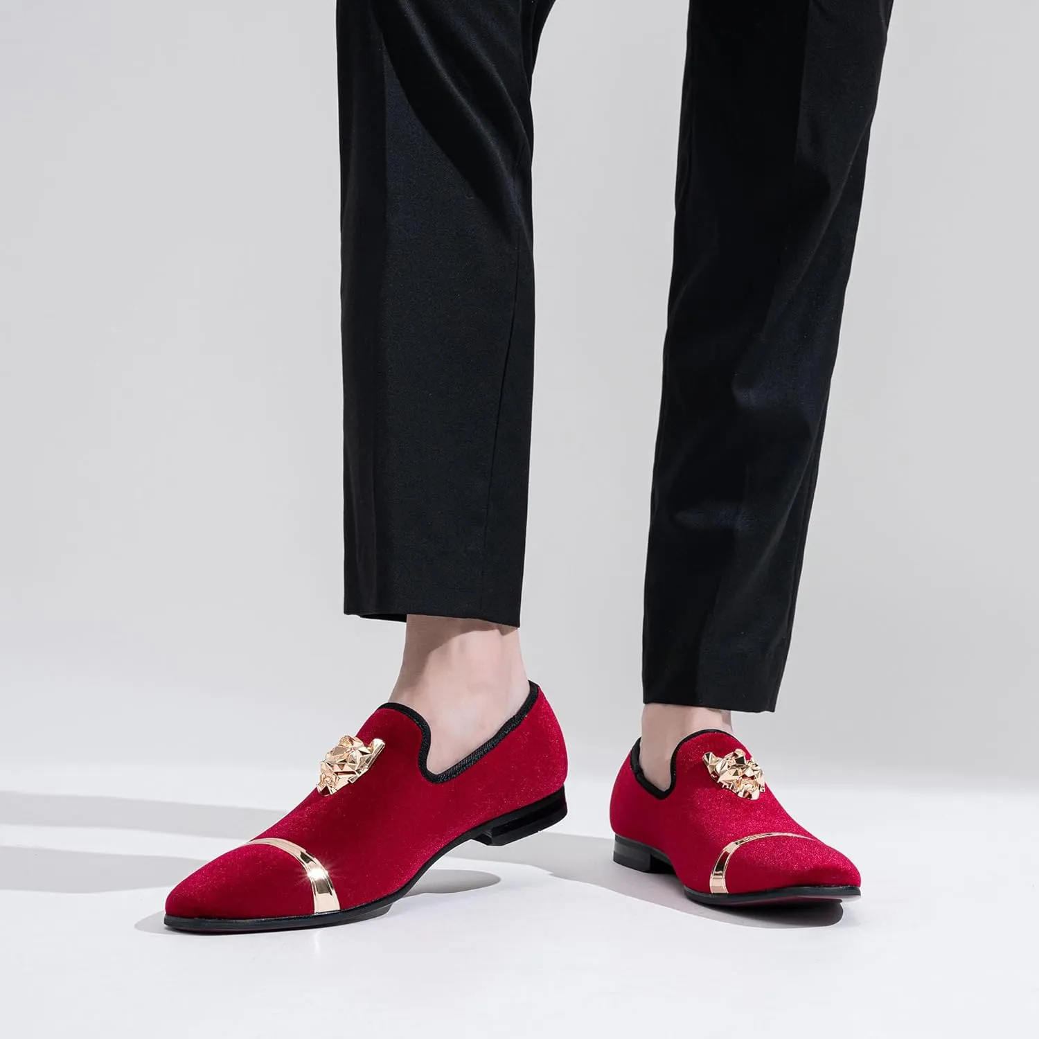 Jousen Men's Loafers Velvet Slip On Dress Men Shoes Soft Vintage Luxury Mens Wedding Party Prom Shoes for Men