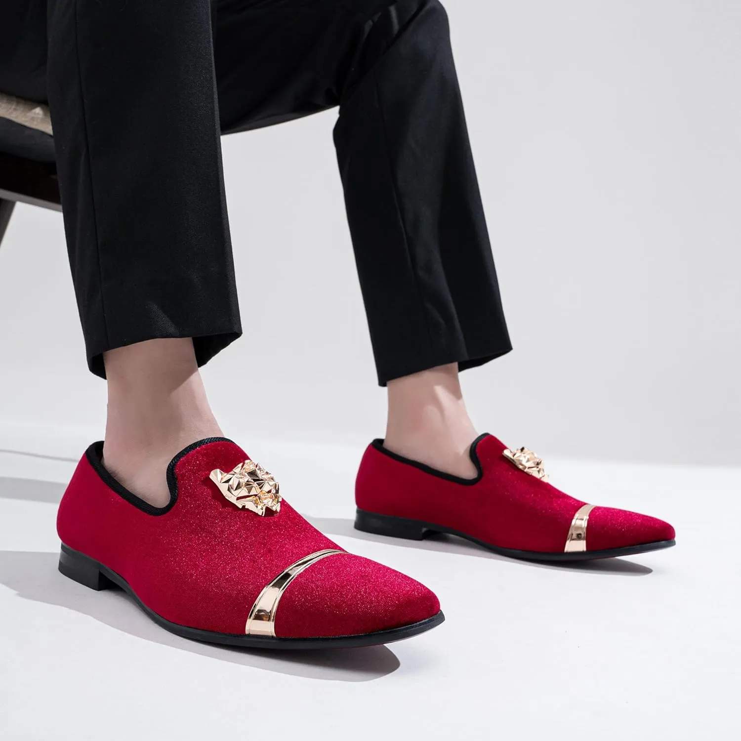 Jousen Men's Loafers Velvet Slip On Dress Men Shoes Soft Vintage Luxury Mens Wedding Party Prom Shoes for Men