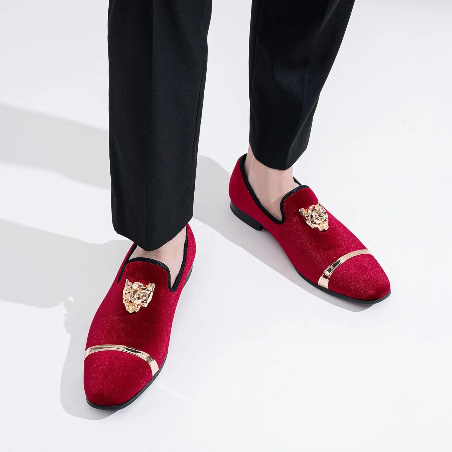 Jousen Men's Loafers Velvet Slip On Dress Men Shoes Soft Vintage Luxury Mens Wedding Party Prom Shoes for Men