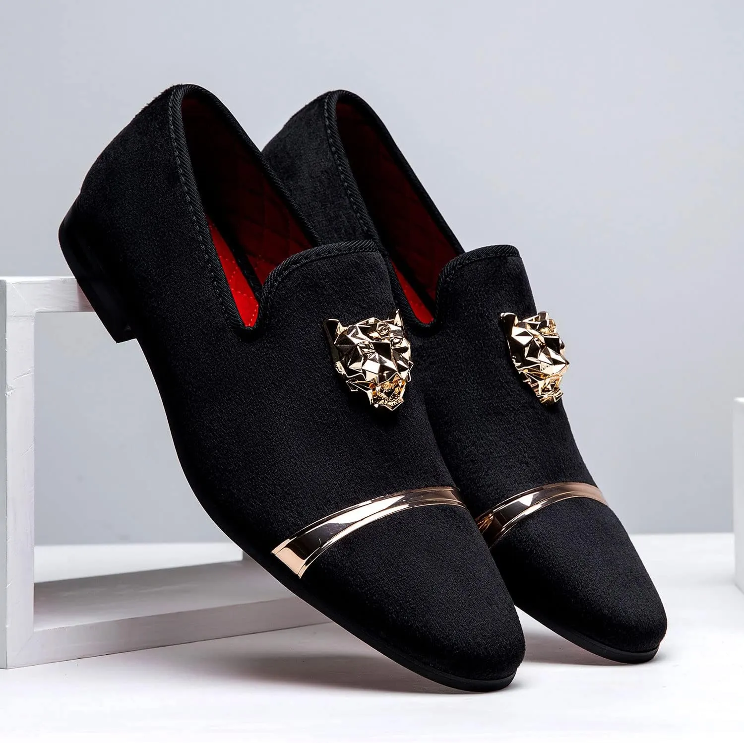 Jousen Men's Loafers Velvet Slip On Dress Men Shoes Soft Vintage Luxury Mens Wedding Party Prom Shoes for Men