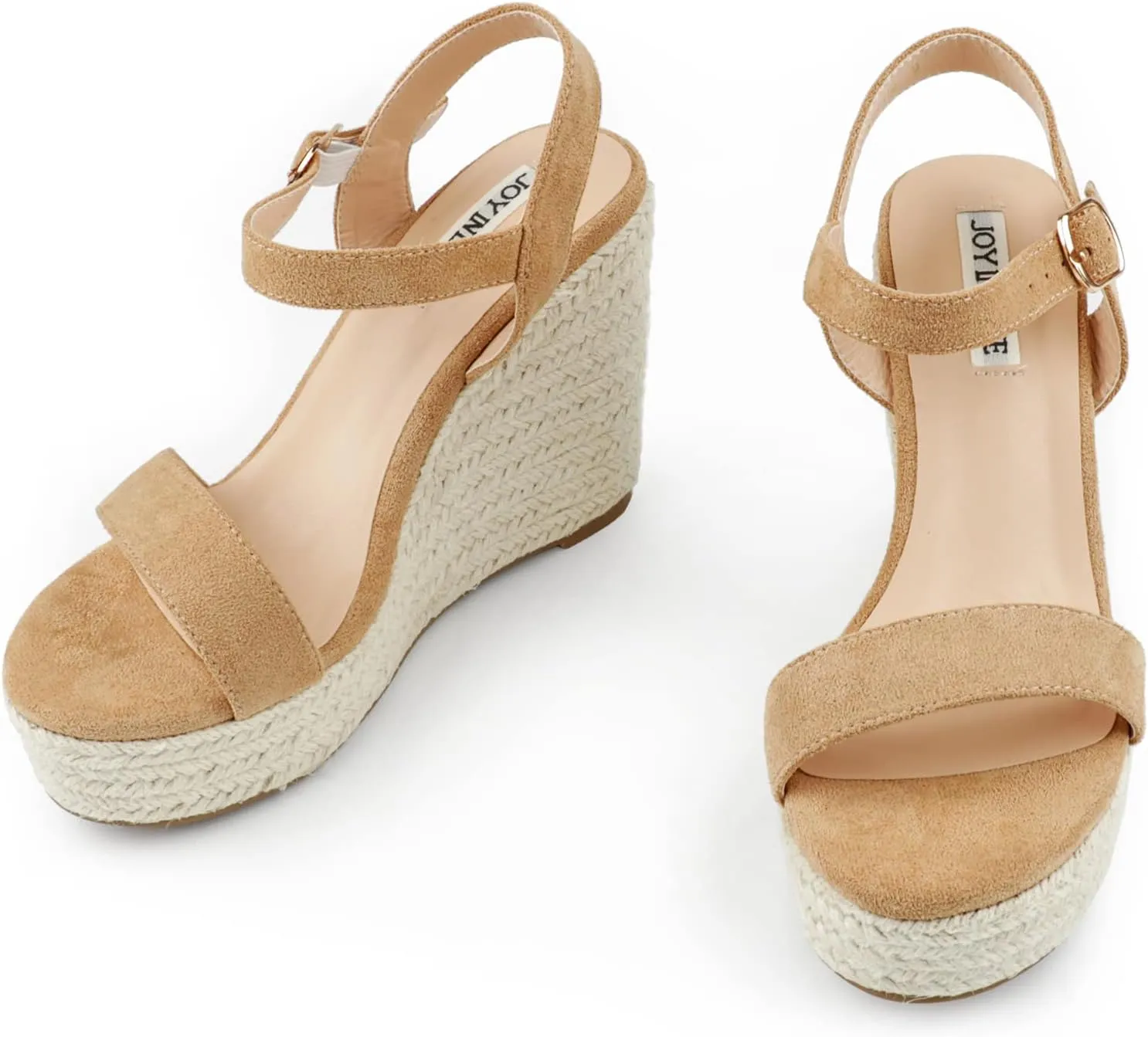 JOY IN LOVE Womens Espadrilles Wedge Sandals Platform Heels Ankle Strap Open Toe Buckle Sandals