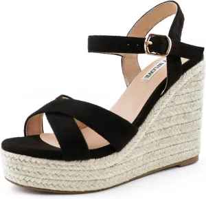 JOY IN LOVE Womens Espadrilles Wedge Sandals Platform Heels Ankle Strap Open Toe Buckle Sandals
