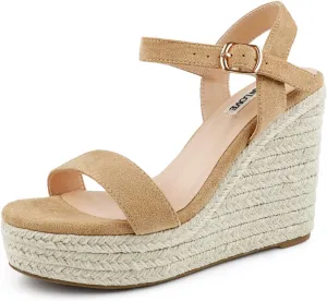 JOY IN LOVE Womens Espadrilles Wedge Sandals Platform Heels Ankle Strap Open Toe Buckle Sandals