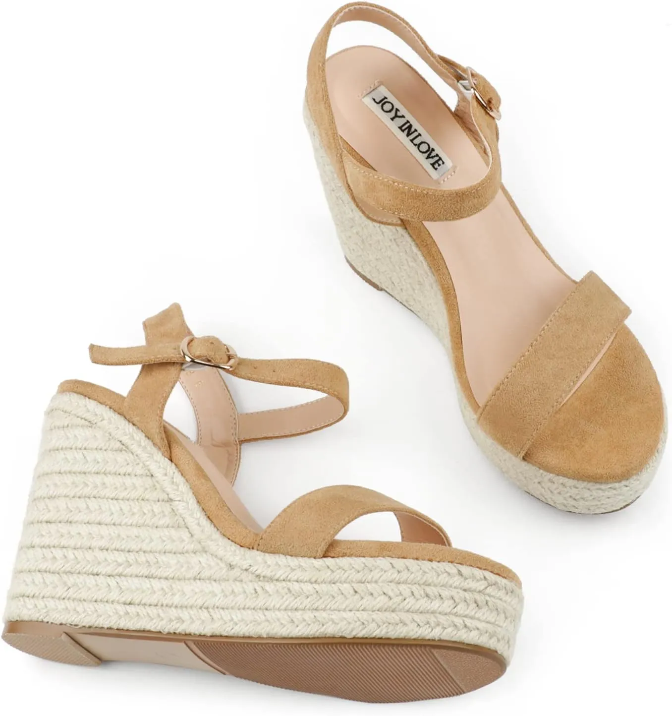JOY IN LOVE Womens Espadrilles Wedge Sandals Platform Heels Ankle Strap Open Toe Buckle Sandals