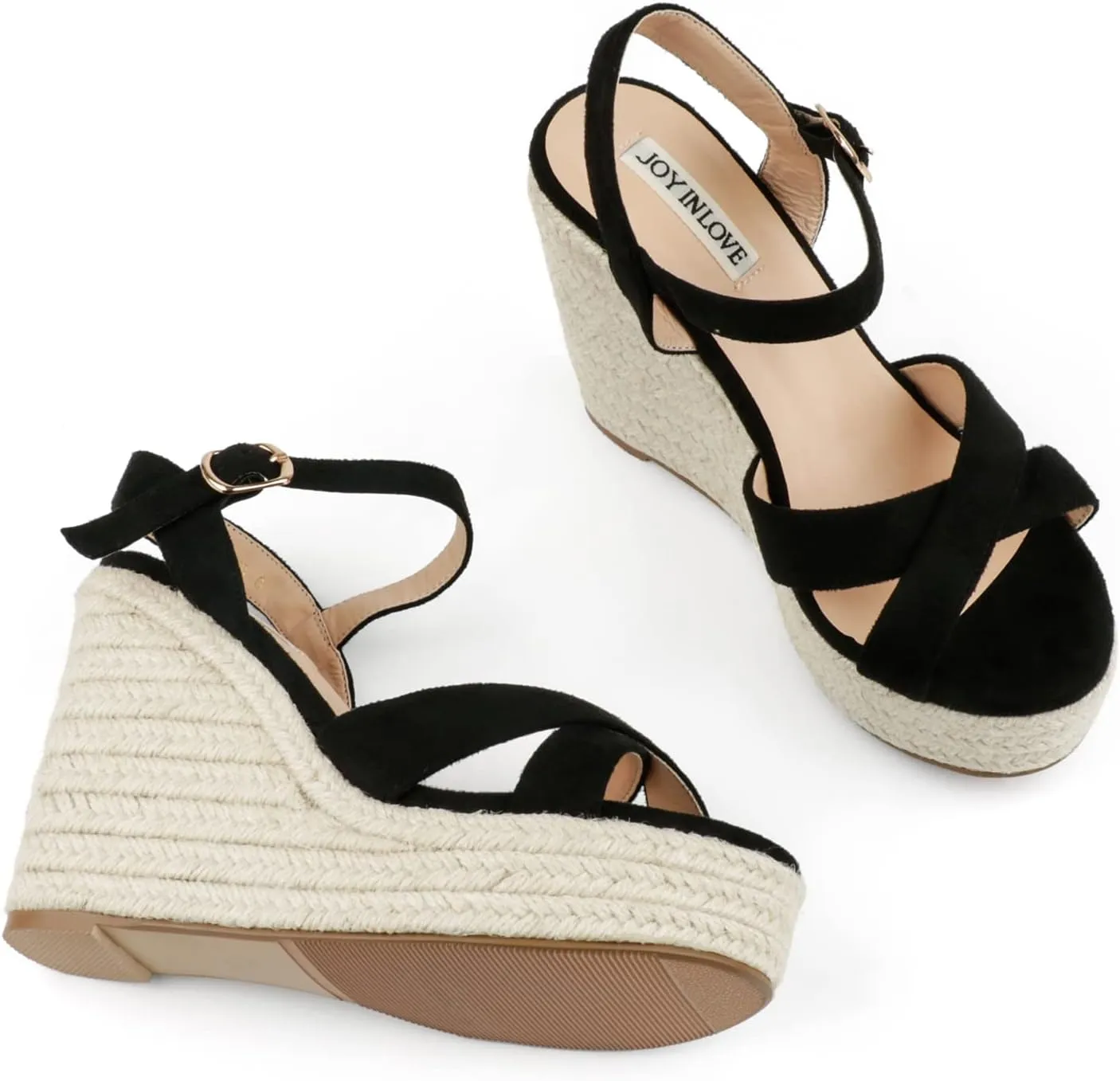 JOY IN LOVE Womens Espadrilles Wedge Sandals Platform Heels Ankle Strap Open Toe Buckle Sandals