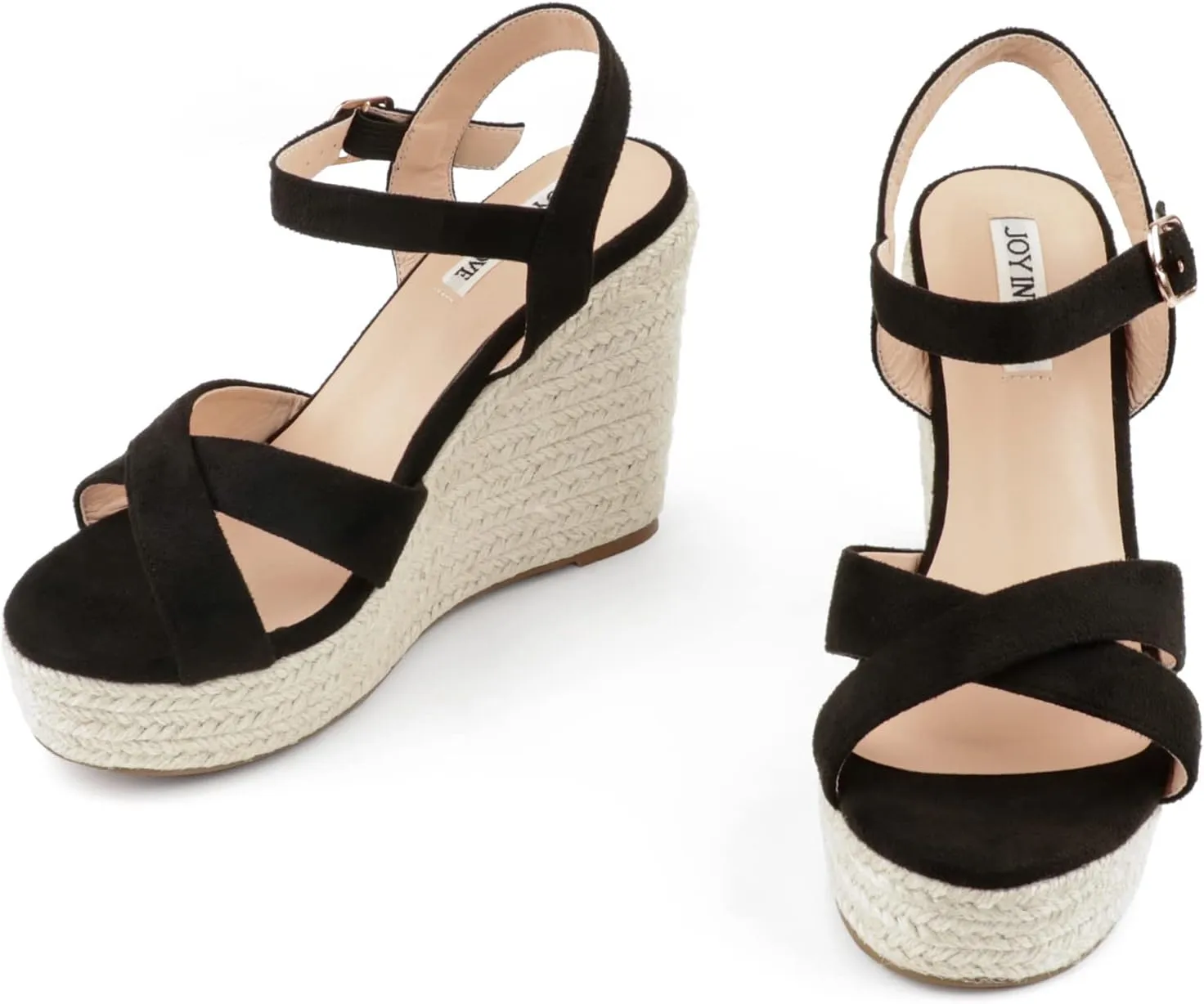 JOY IN LOVE Womens Espadrilles Wedge Sandals Platform Heels Ankle Strap Open Toe Buckle Sandals