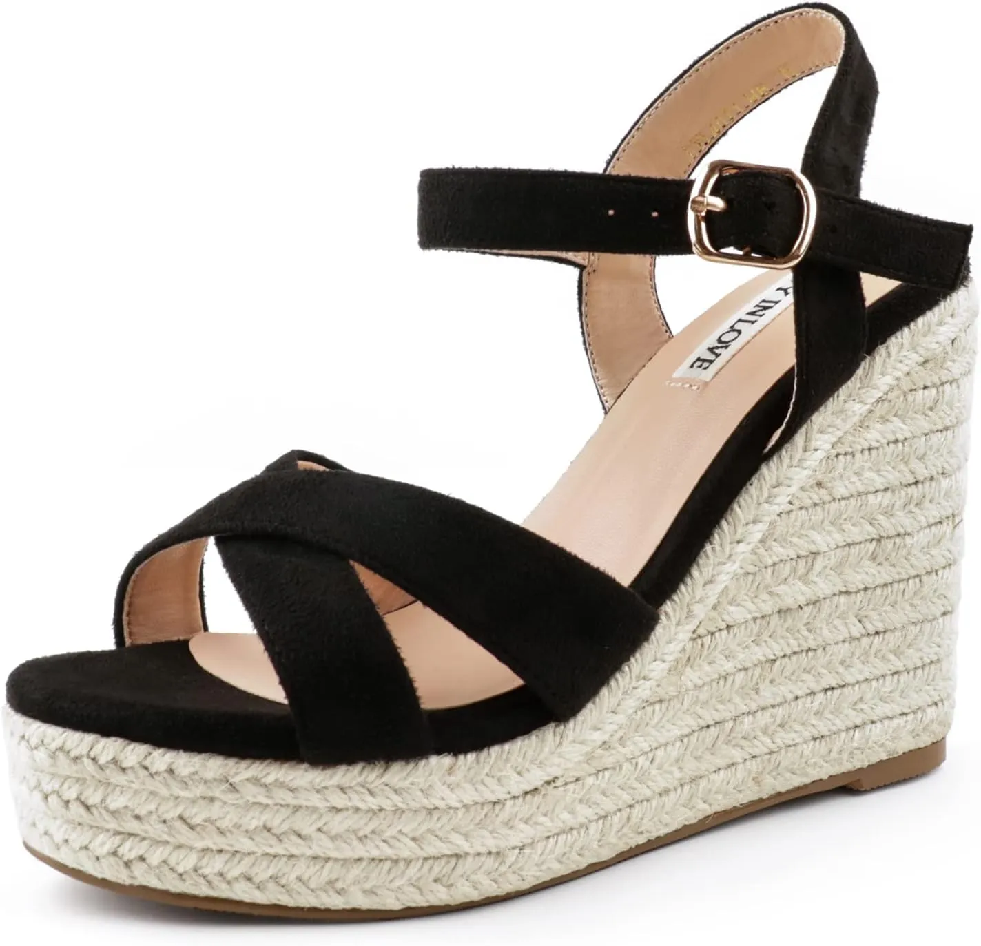 JOY IN LOVE Womens Espadrilles Wedge Sandals Platform Heels Ankle Strap Open Toe Buckle Sandals