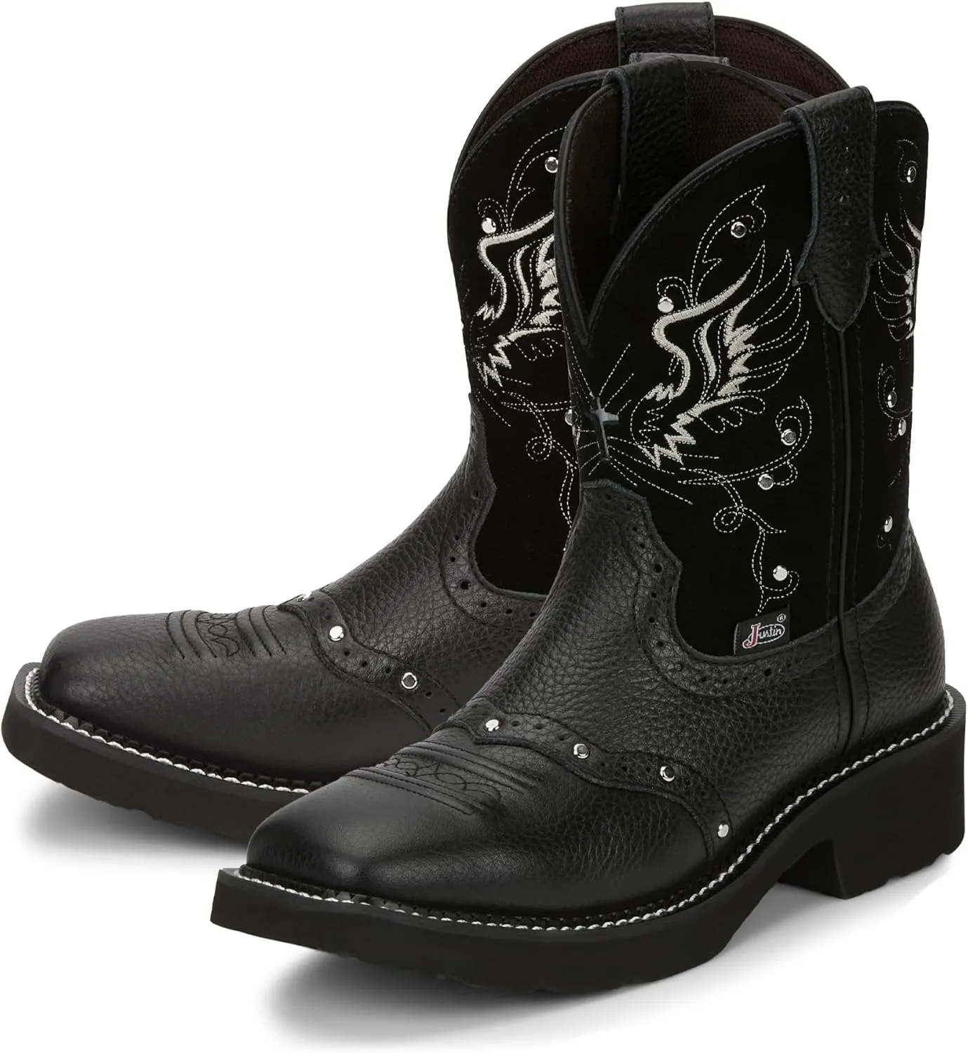 Justin Mandra 8” Western Boots for Women - Durable Cowhide Leather Square Toe Cowgirl Boots with Vivid Stitching, J-Flex Comfort & Non-Slip Outsoles