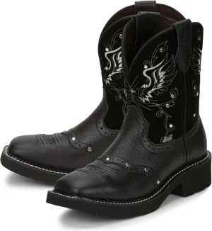 Justin Mandra 8” Western Boots for Women - Durable Cowhide Leather Square Toe Cowgirl Boots with Vivid Stitching, J-Flex Comfort & Non-Slip Outsoles