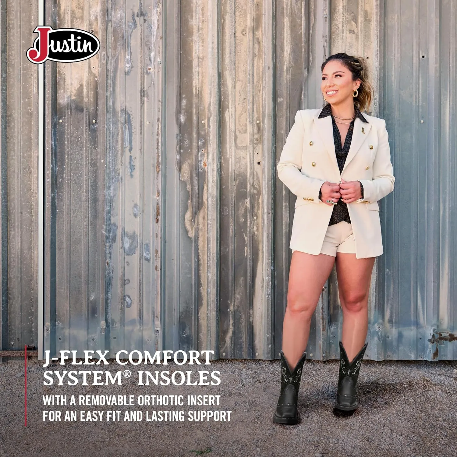 Justin Mandra 8” Western Boots for Women - Durable Cowhide Leather Square Toe Cowgirl Boots with Vivid Stitching, J-Flex Comfort & Non-Slip Outsoles