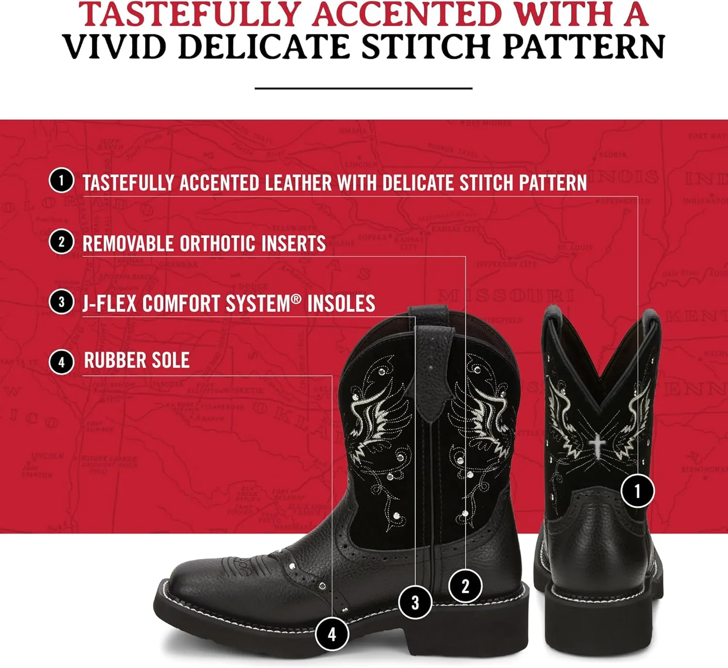 Justin Mandra 8” Western Boots for Women - Durable Cowhide Leather Square Toe Cowgirl Boots with Vivid Stitching, J-Flex Comfort & Non-Slip Outsoles