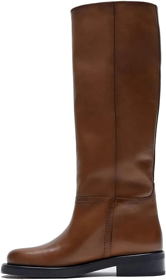 keleimusi Women's Knee High Leather Riding Boots Comfortable Pull On Round Toe Low Block Heeled Shoes for Ladies