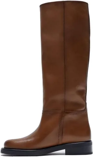 keleimusi Women's Knee High Leather Riding Boots Comfortable Pull On Round Toe Low Block Heeled Shoes for Ladies