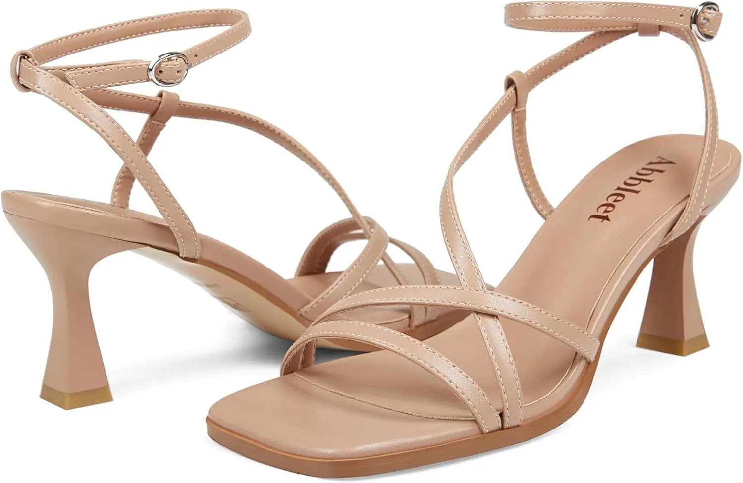 Kitten Heels for Women - Square Open Toe Strappy Heeled Sandals with Ankle Strap - Wedding Dress Heels