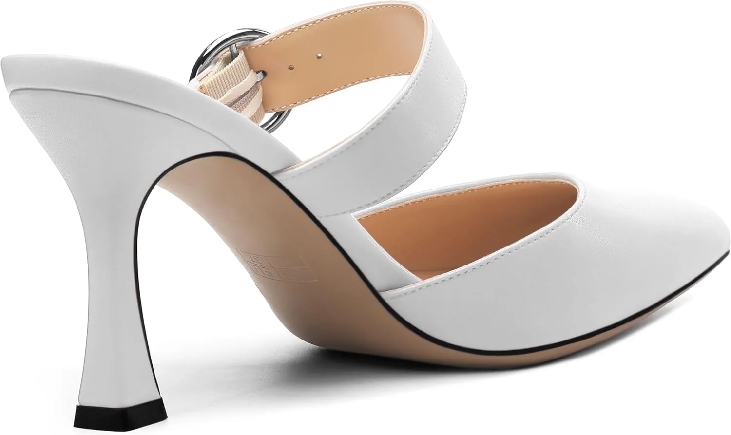 Kitten Heels Mules for Women - Pointed Toe Single-Strap with Round Buckle Slip-on Sandals Womens Party Wedding Pumps Stiletto