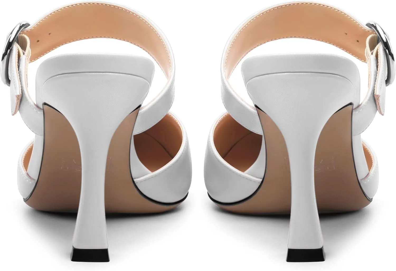 Kitten Heels Mules for Women - Pointed Toe Single-Strap with Round Buckle Slip-on Sandals Womens Party Wedding Pumps Stiletto