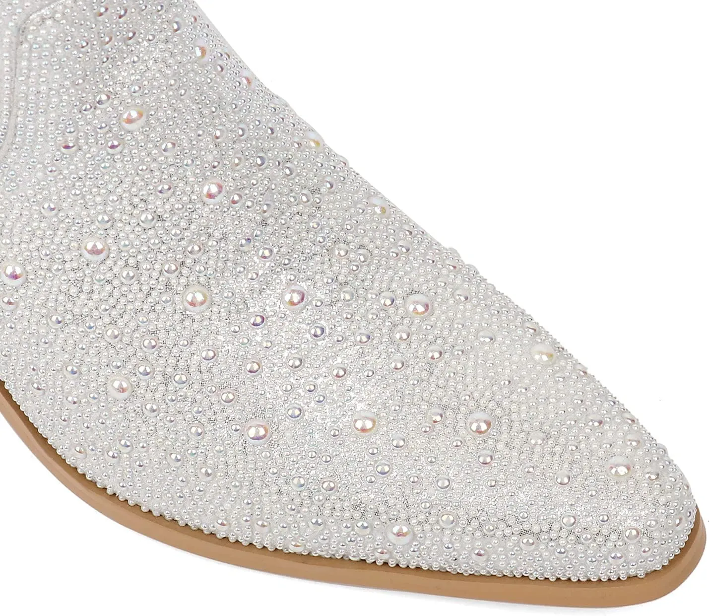 KiutSymo Women's Sparkly Ankle Boots Rhinestone Glitter Booties Pointed Toe Chunky Low Heel Cowboy Boots