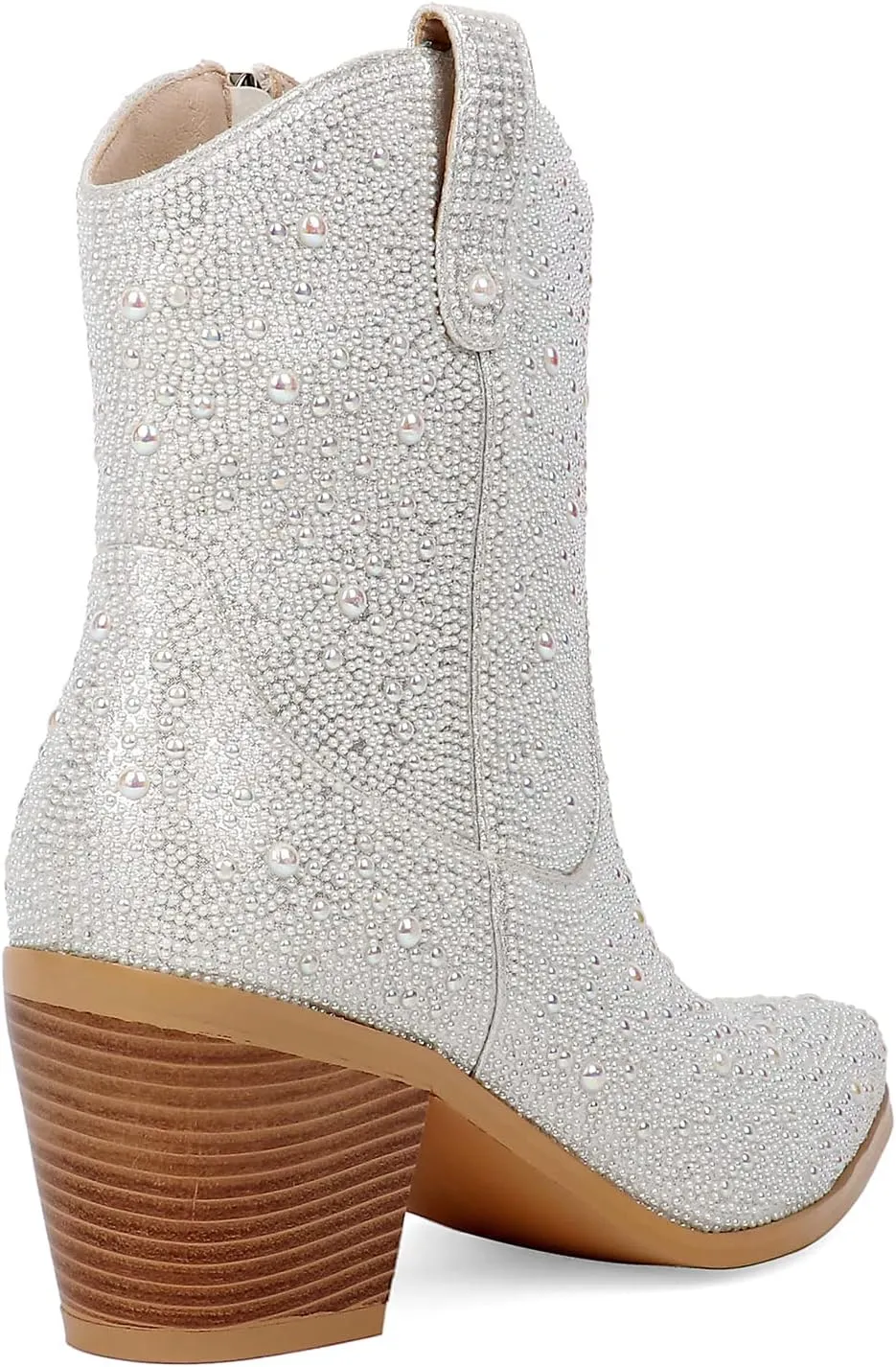 KiutSymo Women's Sparkly Ankle Boots Rhinestone Glitter Booties Pointed Toe Chunky Low Heel Cowboy Boots