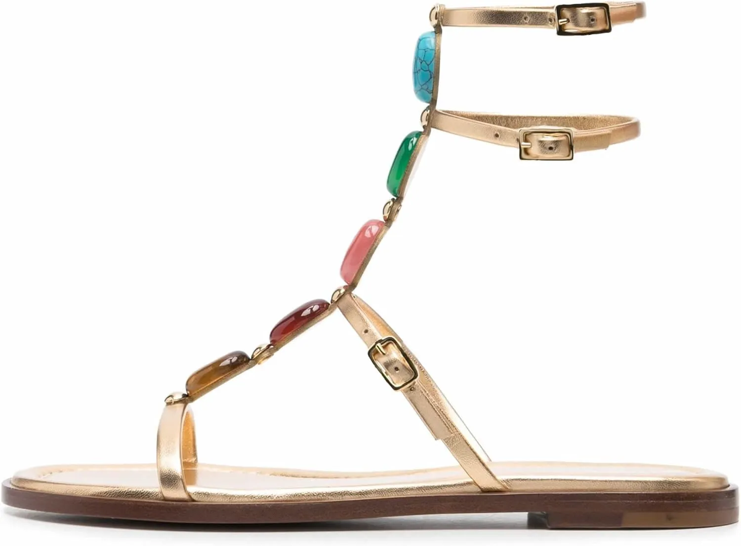 Kluolandi Jewelled Flat Gladiator Sandals for Women Gold T-strap Sandals Open Toe Summer Strappy Sandals