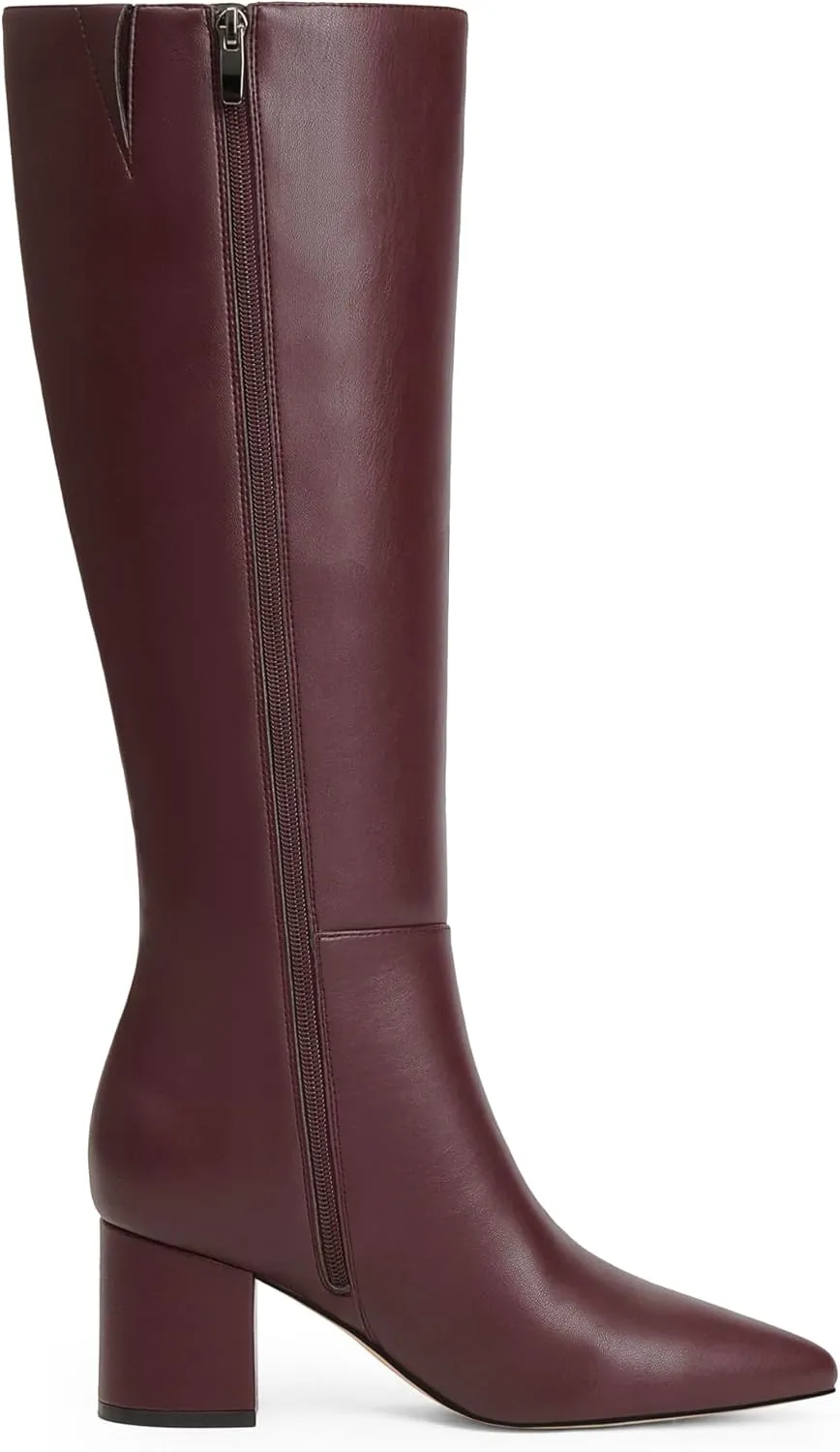 Knee High Boots for Women Chunky Heel Pointed Toe Boots Side Zipper Long Boots