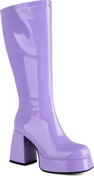 Knee High Boots for Women - Gogo Boots for Women with Platform Chunky Heel Side Zipper Square Toe Large Size Tall Boots