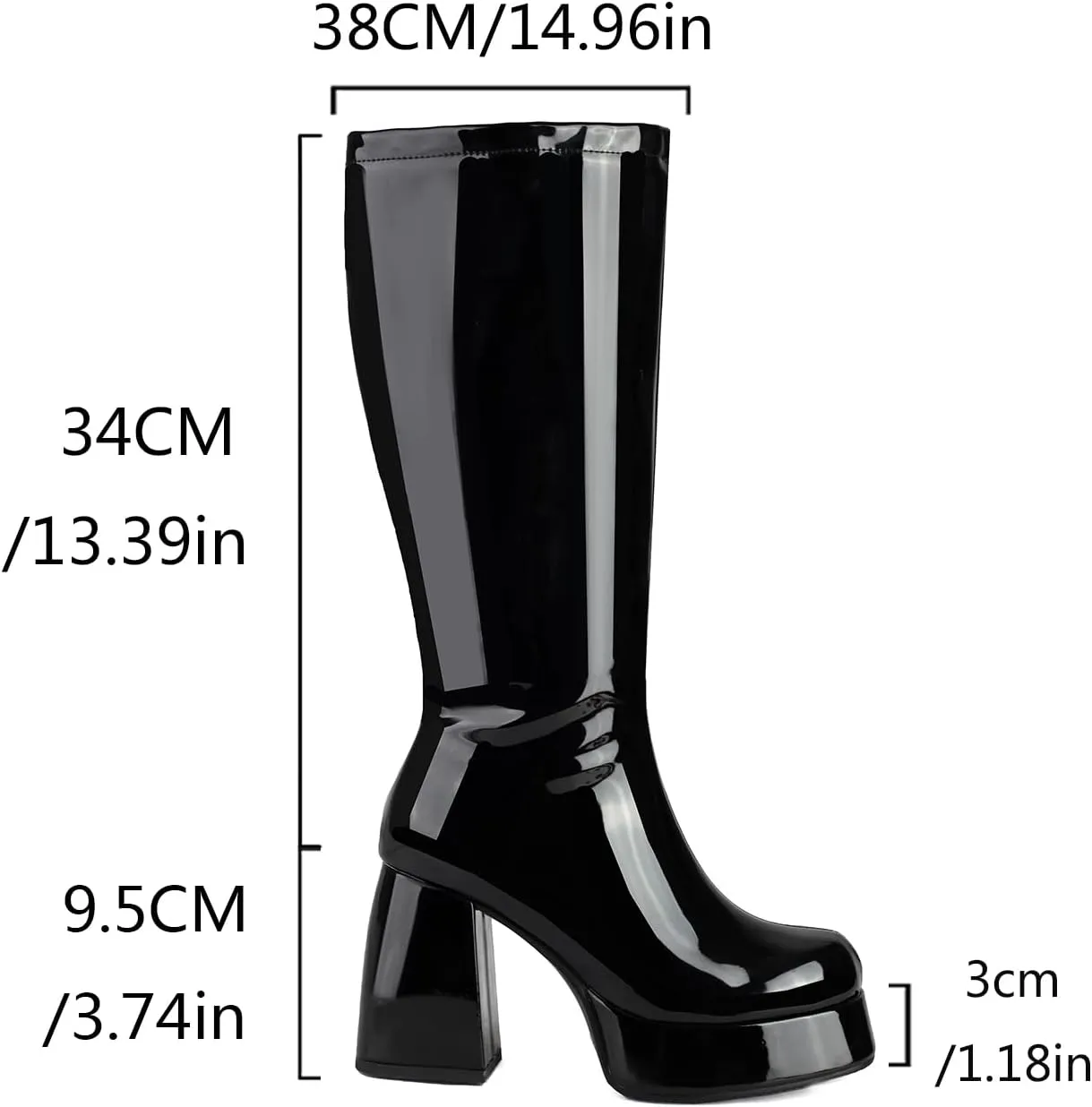 Knee High Boots for Women - Gogo Boots for Women with Platform Chunky Heel Side Zipper Square Toe Large Size Tall Boots