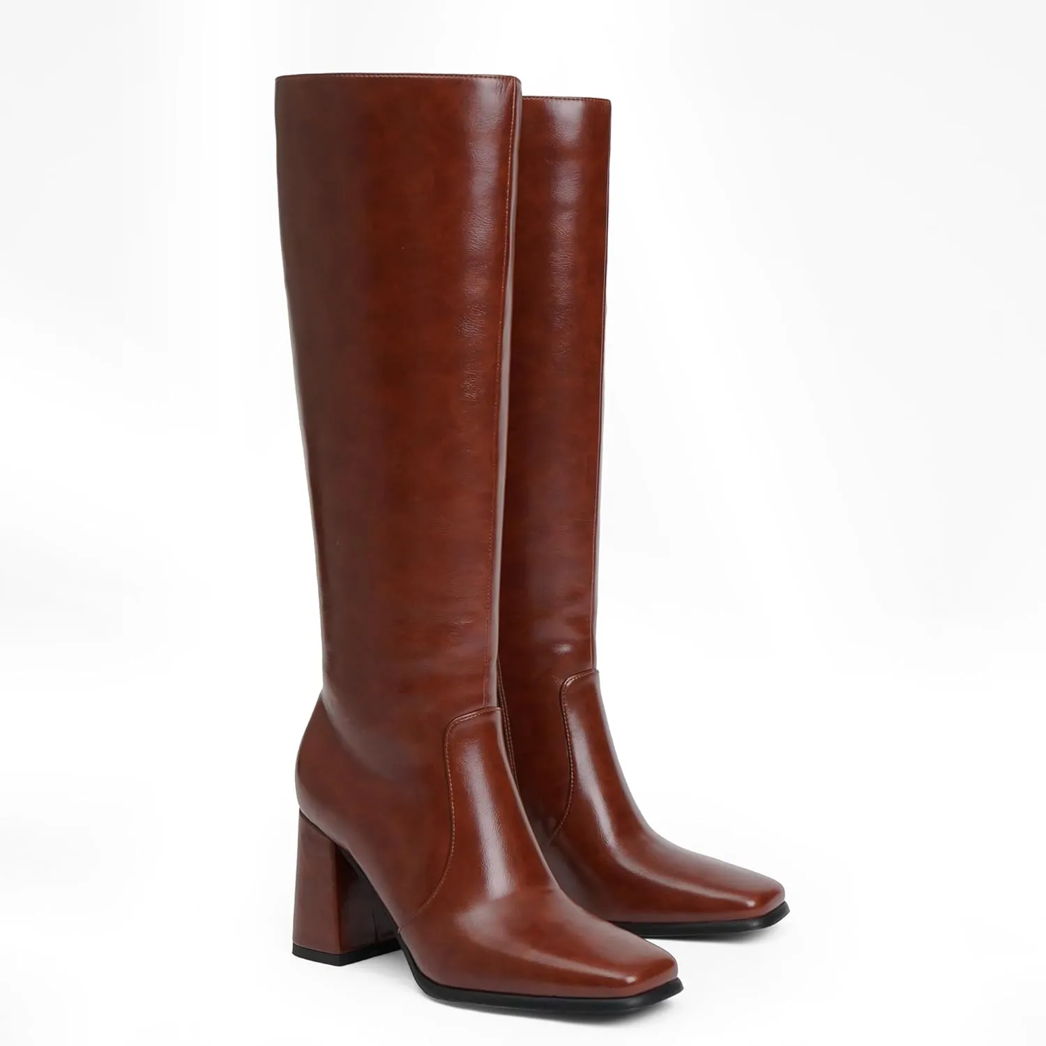 Knee High Boots Women Chunky Heel Square Toe Tall Boots Women Heeled Size Zipper Long Boots