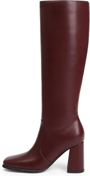Knee High Boots Women Chunky Heel Square Toe Tall Boots Women Heeled Size Zipper Long Boots