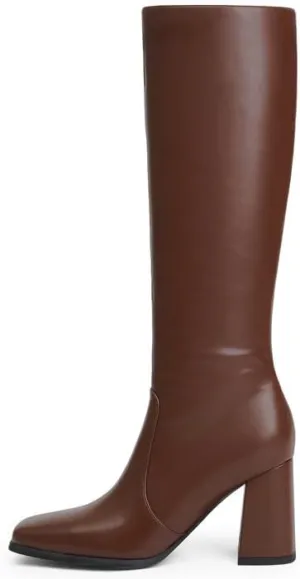 Knee High Boots Women Chunky Heel Square Toe Tall Boots Women Heeled Size Zipper Long Boots