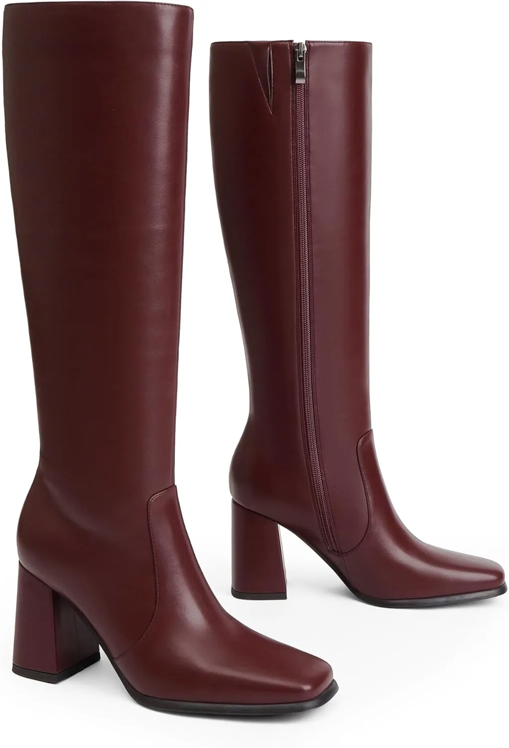 Knee High Boots Women Chunky Heel Square Toe Tall Boots Women Heeled Size Zipper Long Boots