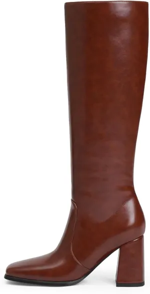 Knee High Boots Women Chunky Heel Square Toe Tall Boots Women Heeled Size Zipper Long Boots