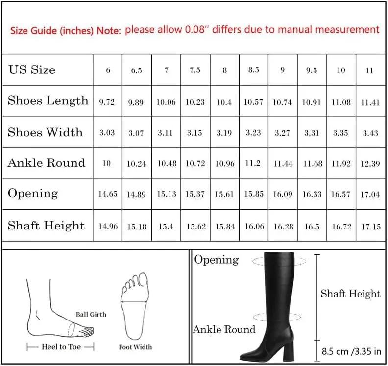 Knee High Boots Women Chunky Heel Square Toe Tall Boots Women Heeled Size Zipper Long Boots
