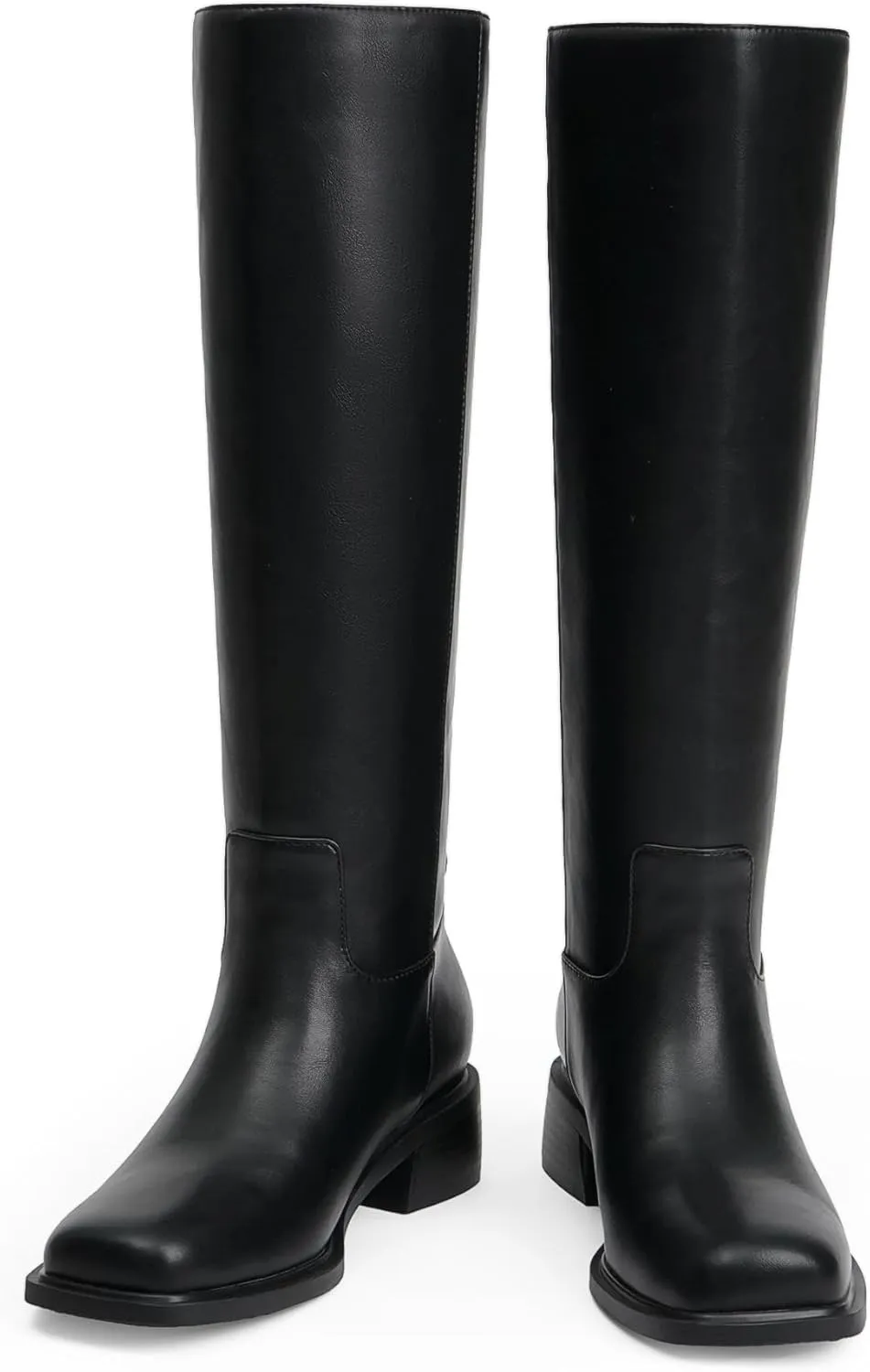 Knee High Boots Women Faux Leather Slip on Boots Low Heel Square Toe Fall Long Tall Boots for Women