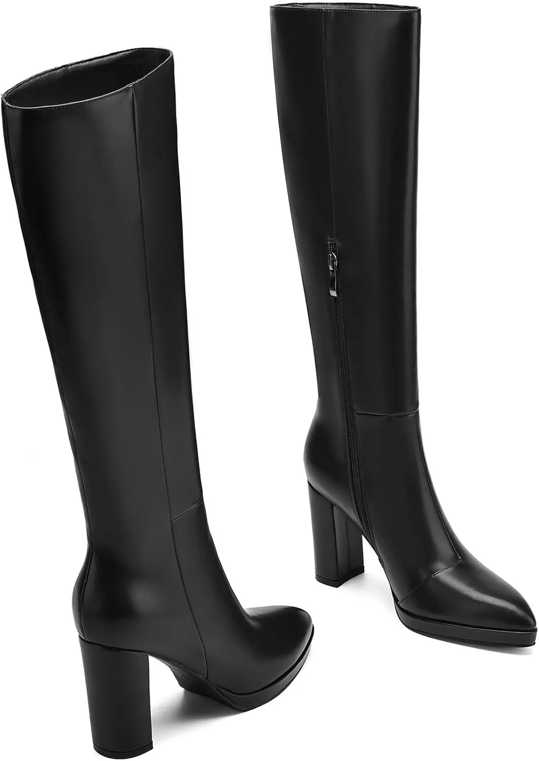 Knee High Boots Women Platform Chunky Go Go Boots Pointed Toe Tall Boots Fashion Long Boots Block High Heels Side Zip