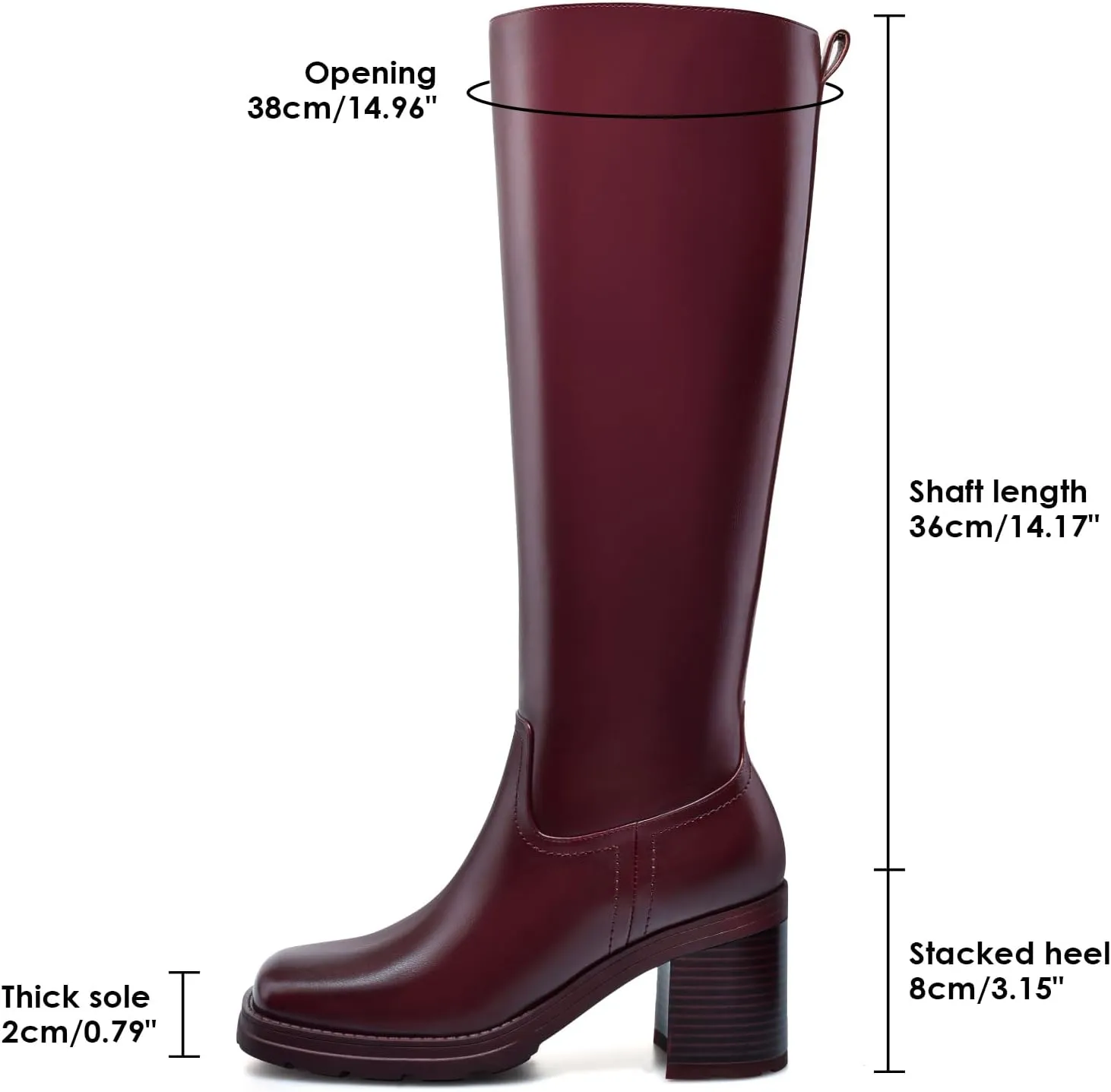 Knee High Boots Women Platform Lug Sole Knee Boots Square Toe Stacked Chunky Heels Long Fall Boots with Zippers