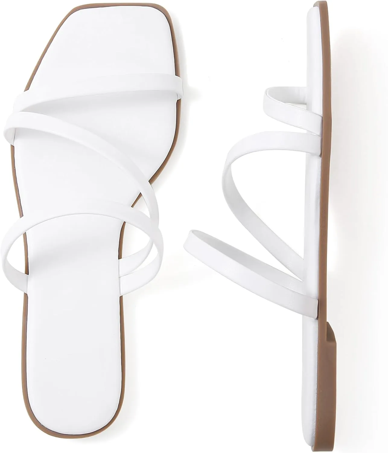 LACUONE Strappy Flat Sandals For Women Slip On Square Open Toe Slides Sandals