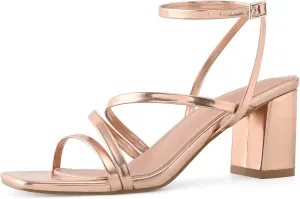 LACUONE Strappy Heels for women Block Heels Square Toe Chunky Ankle Buckle Pump Heeled Sandals