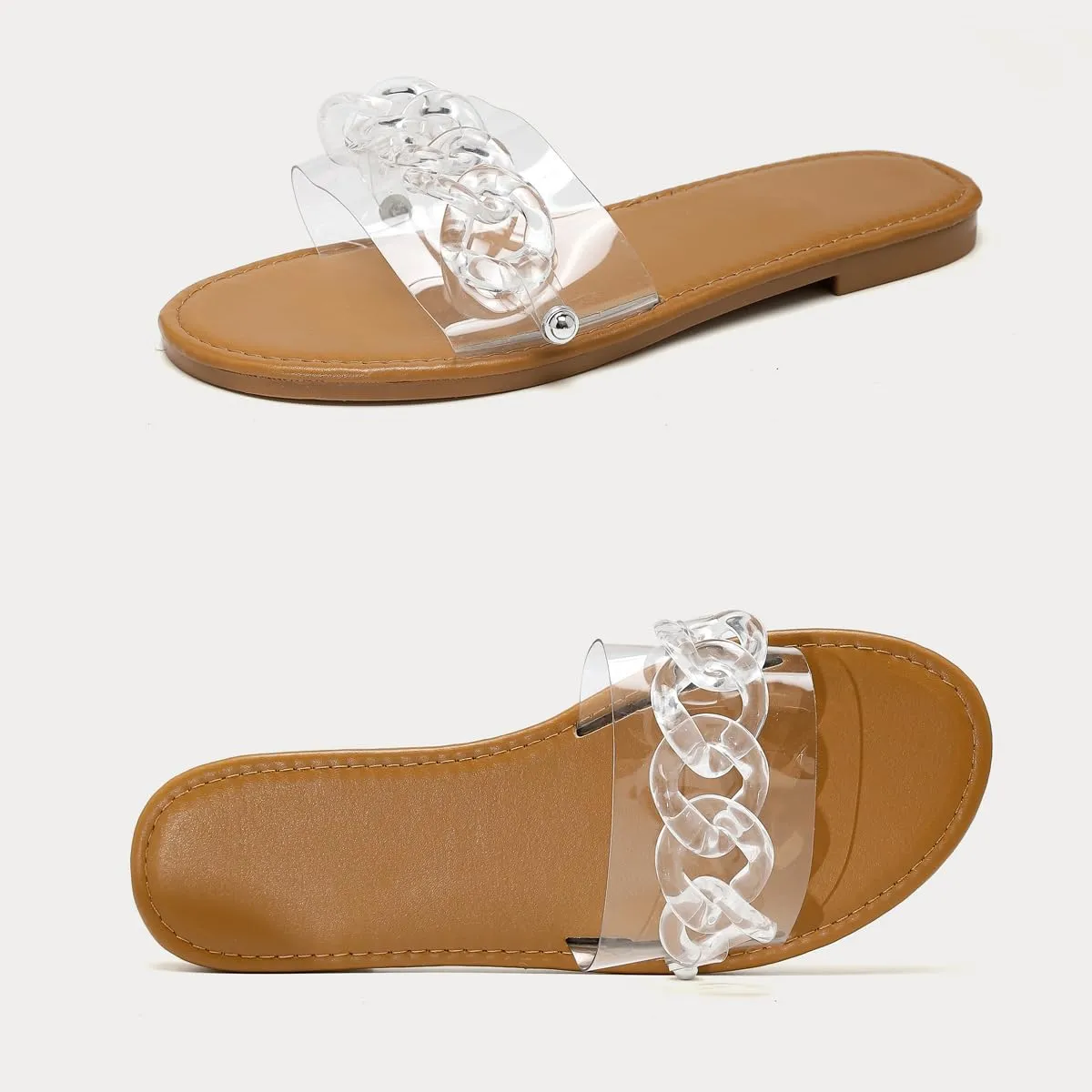 Ladies slipper shoes chain style bands style outdoor indoor flat with sandals.