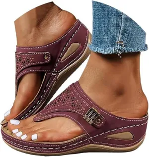 Ladmiple Womens Sandals Comfortable Dressy Arch Support Orthopedic Slippers Summer Vintage Slip On Orthotic Thong Flip Flops