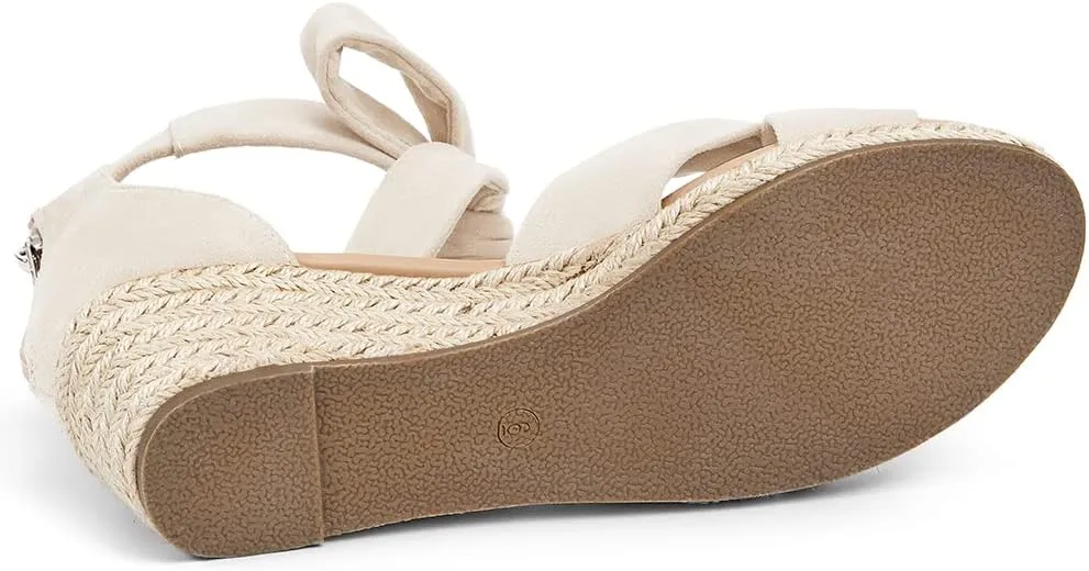 LAICIGO Womens Espadrilles Wedge Sandals Back Zipper Closure Open Toe Platform Ankle Strap Summer Dress Shoes with Bow