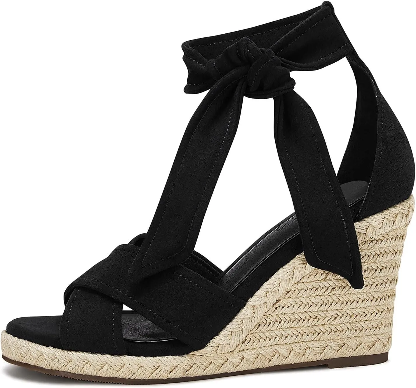 LAICIGO Women's Lace Up Espadrille Wedge Sandals Open Toe Platform Ankle Strap Summer Dress Shoes