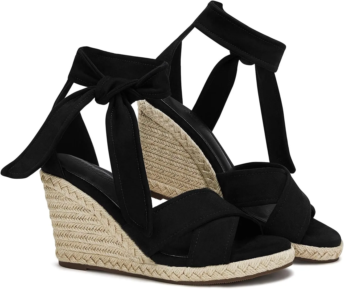 LAICIGO Women's Lace Up Espadrille Wedge Sandals Open Toe Platform Ankle Strap Summer Dress Shoes