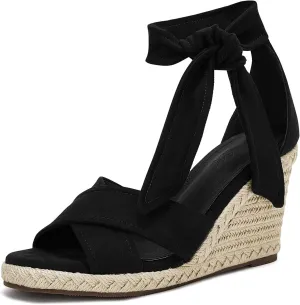 LAICIGO Women's Lace Up Espadrille Wedge Sandals Open Toe Platform Ankle Strap Summer Dress Shoes