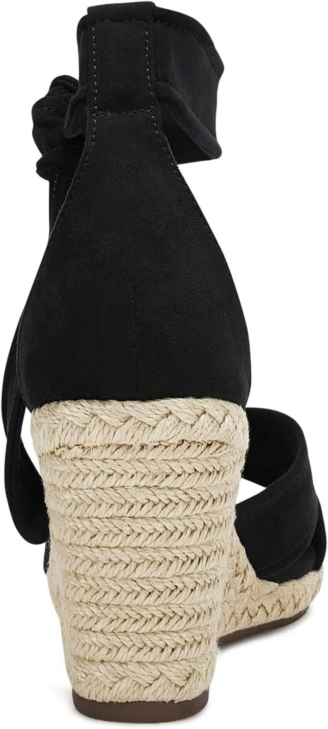 LAICIGO Women's Lace Up Espadrille Wedge Sandals Open Toe Platform Ankle Strap Summer Dress Shoes