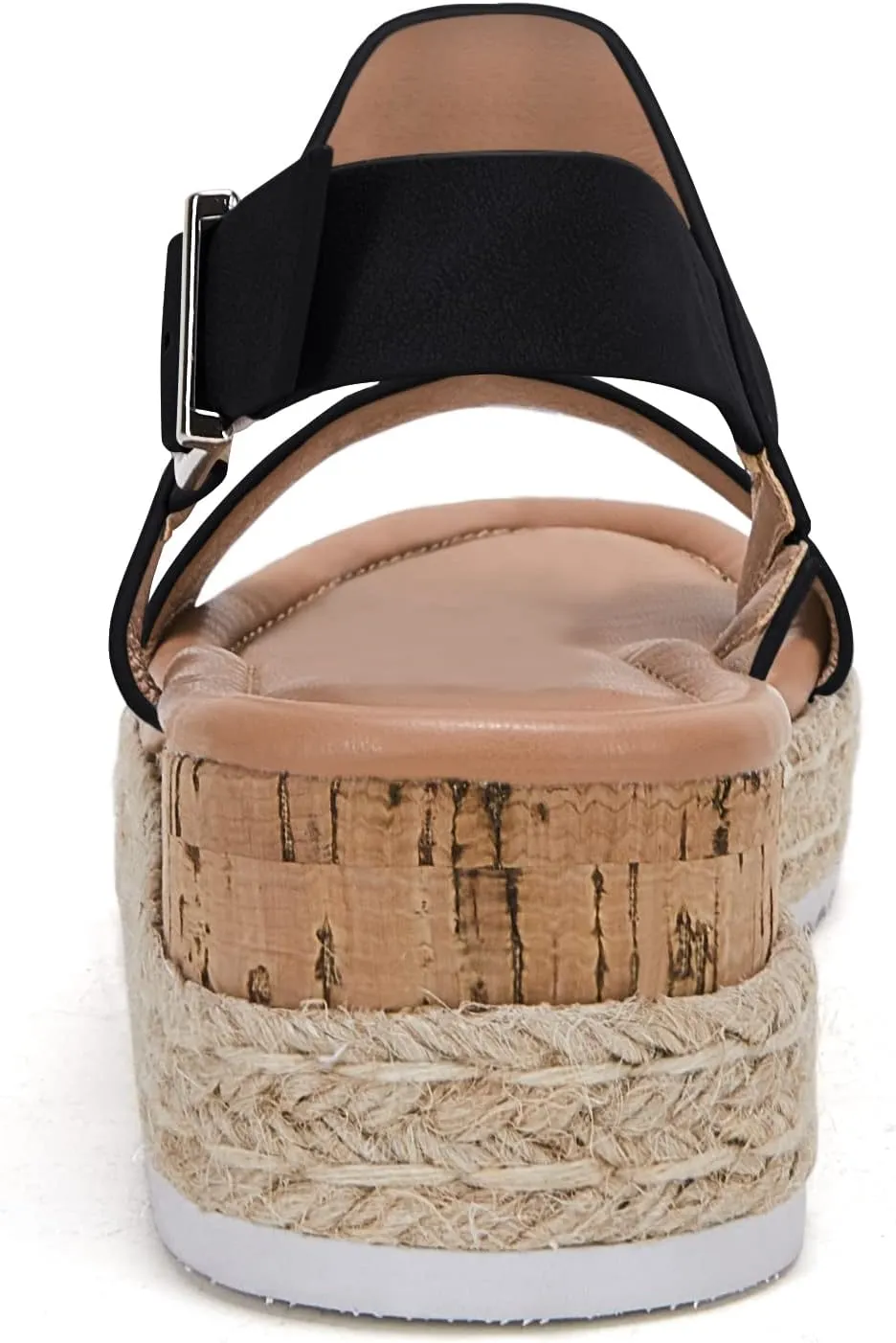 LAICIGO Women’s Open Toe Wedge Platform Espadrilles Ankle Strap Buckle Faux Leather Cork Rubber Summer Sandals