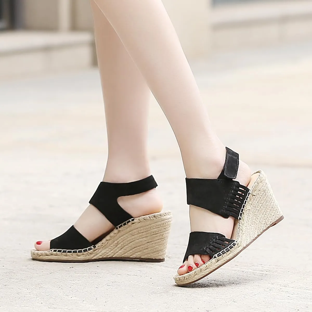 landing craft Platform Wedge Sandals for Women,Magenta Gold Red Black Yellow Espadrille Womens Wedge Sandals Open Toe Ankle Strap High Heel Wedges Summer Dressy Sandals -3.4Inch